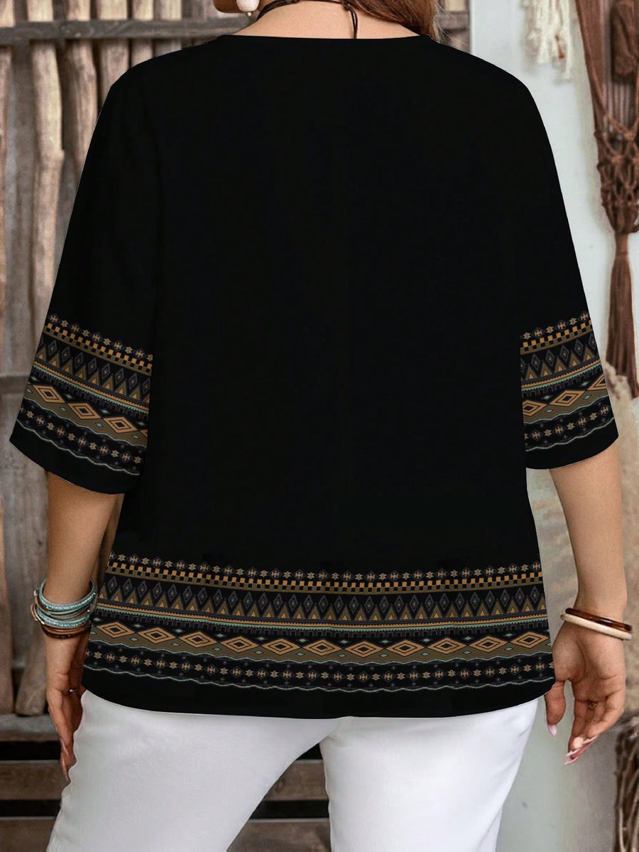 Women's New Summer Fashion Casual Printed Short-Sleeve Top - Deep Grey