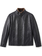 [Pearson OBM] Autumn Winter Men'S Faux Leather Jacket Casual All-Match Warm Zippered Faux Leather Jacket Outdoor Casual Top - Black