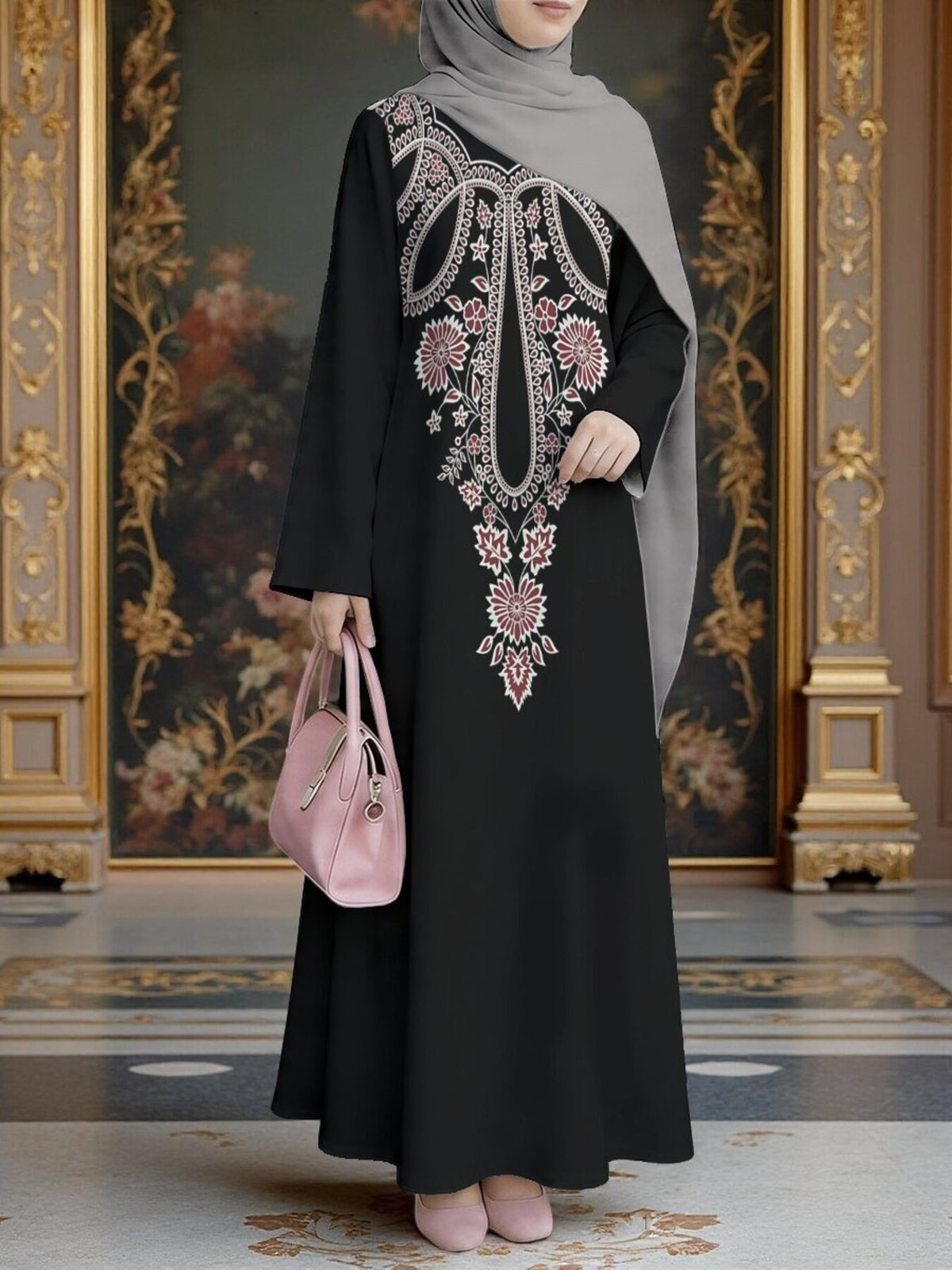 New Middle Eastern Style Muslim Elegant Robe, Featuring Middle Eastern Ethnic-style Prints and a Long Skirt Design, Suitable for Eid Al-Fitr and Eid Al-Adha. This Loose, Comfortable, and Breathable Long-sleeve Dress Is Perfect for Commuting - Mixed colors
