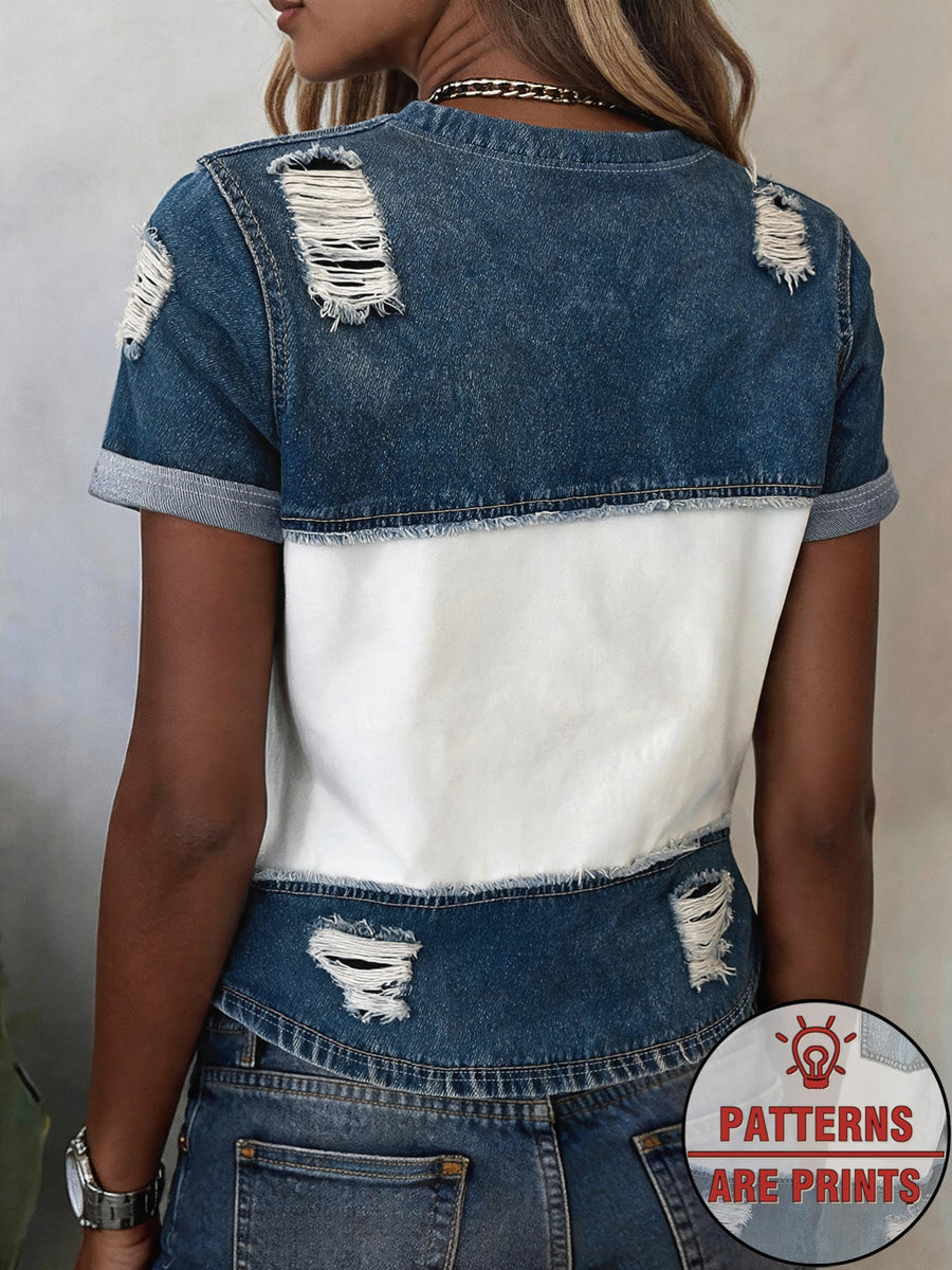 Drawing Print Digital Print Round Neck Fashion Women'S Short Sleeve - Multicolor