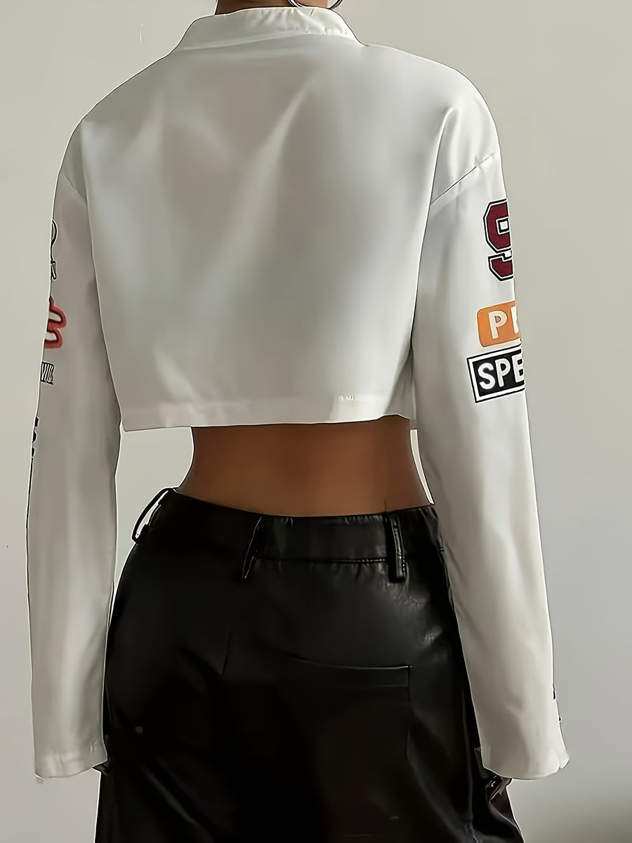 Fashion Motorcycle Women's Short Vintage Jacket Loose Thin Baseball Jacket - White