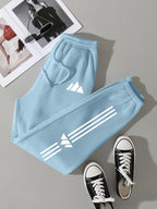 MOUNTAIN, Women'S Casual Sweatpants, Autumn Winter Trendy Fashion Printed Loose Breathable Versatile Fleece-Lined Thickened Warm Sweatpants - Sky Blue