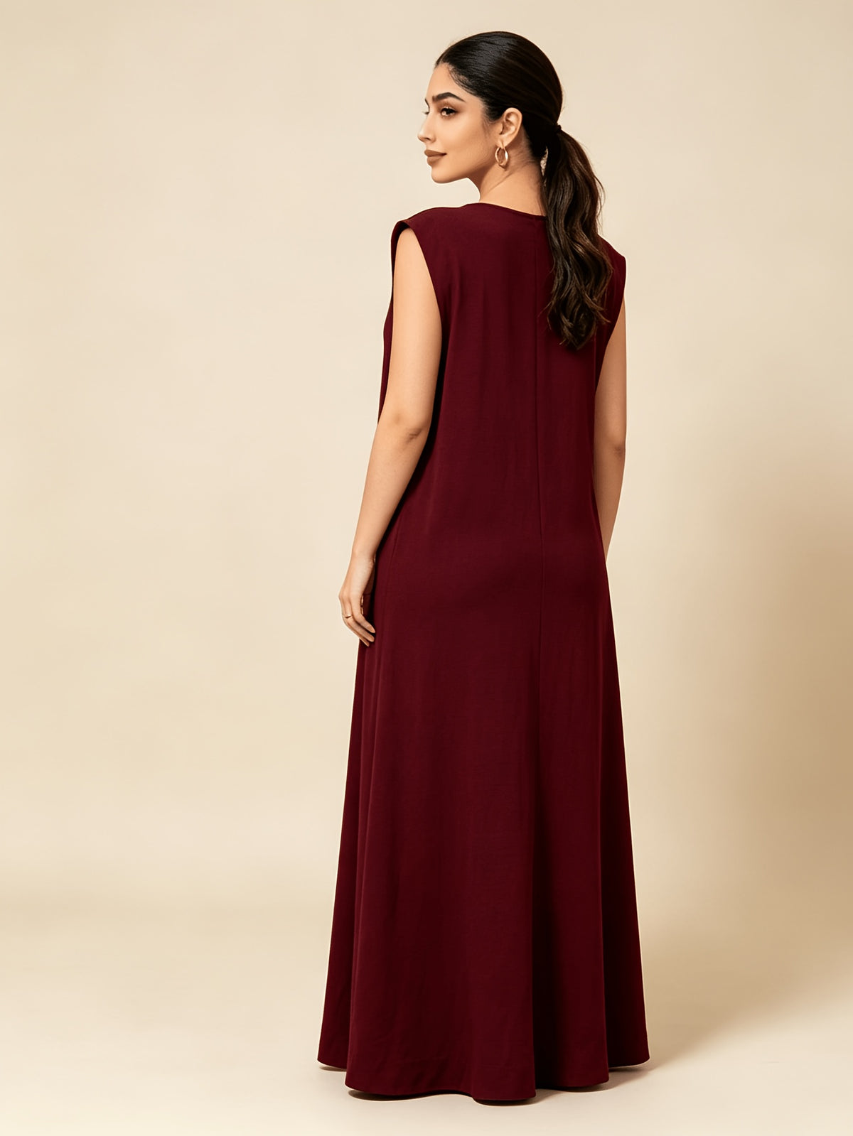 1pc Solid Color Elegant Casual Spring Autumn Suitable for Women'S Daily Base Layer Vest Abaya Muslim Dress Robe Summer Abaya - Deep Red