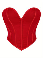 Sexy Women's Strapless Mesh Top, Breathable Double-Layer Frosted Texture, Women's Sexy Court-Style Corset Top - Red