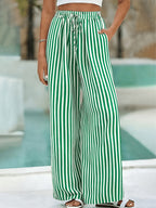Women'S Trousers Elastic Waistband Printed Lightweight Wide-Leg Pants Women'S Casual Home Wide-Leg Pants - Ocean Green