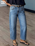 Women's 2026 New Stretch Loose Jeans, Washed Blue Denim Pants, Street Style, High-Waisted Straight-Leg Pants with Pockets, All-Season Tummy Control Mom Jeans, Wide-Leg Boyfriend Casual Trousers for Travel, Work & Office - Light Blue