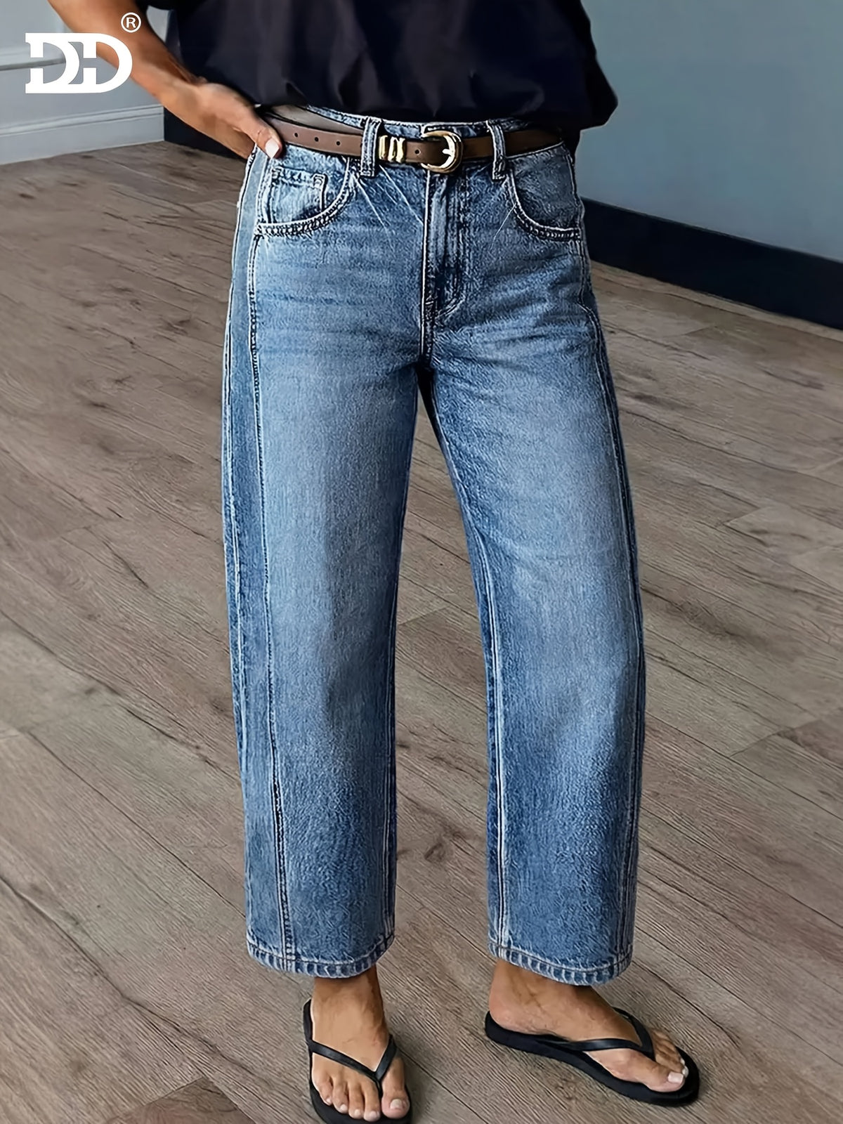 Women's 2026 New Stretch Loose Jeans, Washed Blue Denim Pants, Street Style, High-Waisted Straight-Leg Pants with Pockets, All-Season Tummy Control Mom Jeans, Wide-Leg Boyfriend Casual Trousers for Travel, Work & Office - Light Blue