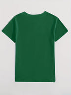 Women's Casual Short Sleeved T-shirt - M Letter Pattern Print, Regular Round Neck Top, Suitable for All Seasons, Women's Clothing - Dark Green