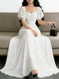 New Summer 2026 Chiffon Polka Dot Print Batwing Sleeve Sweet French-Style Mini Dress, Summer Maxi Dress - White