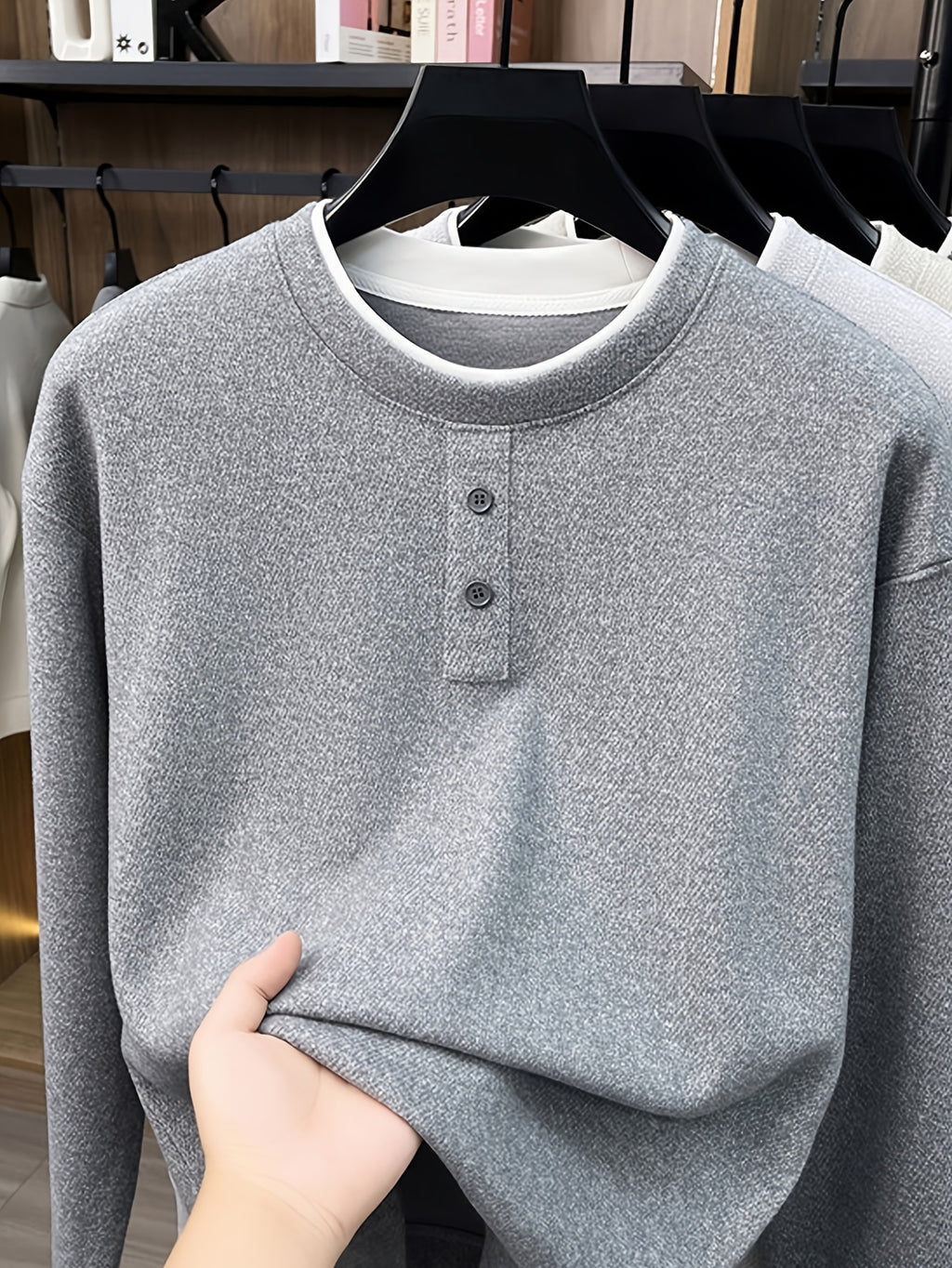 Men's Henry Collar 2-in-1 Look Knit Sweater, Simple Old Money Style, Suitable for Both Business and Casual Wear, Pairs Well with Dress Pants, Casual Pants, and Jeans - SINBOS - Medium Gray