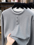 Men's Henry Collar 2-in-1 Look Knit Sweater, Simple Old Money Style, Suitable for Both Business and Casual Wear, Pairs Well with Dress Pants, Casual Pants, and Jeans - SINBOS - Medium Gray