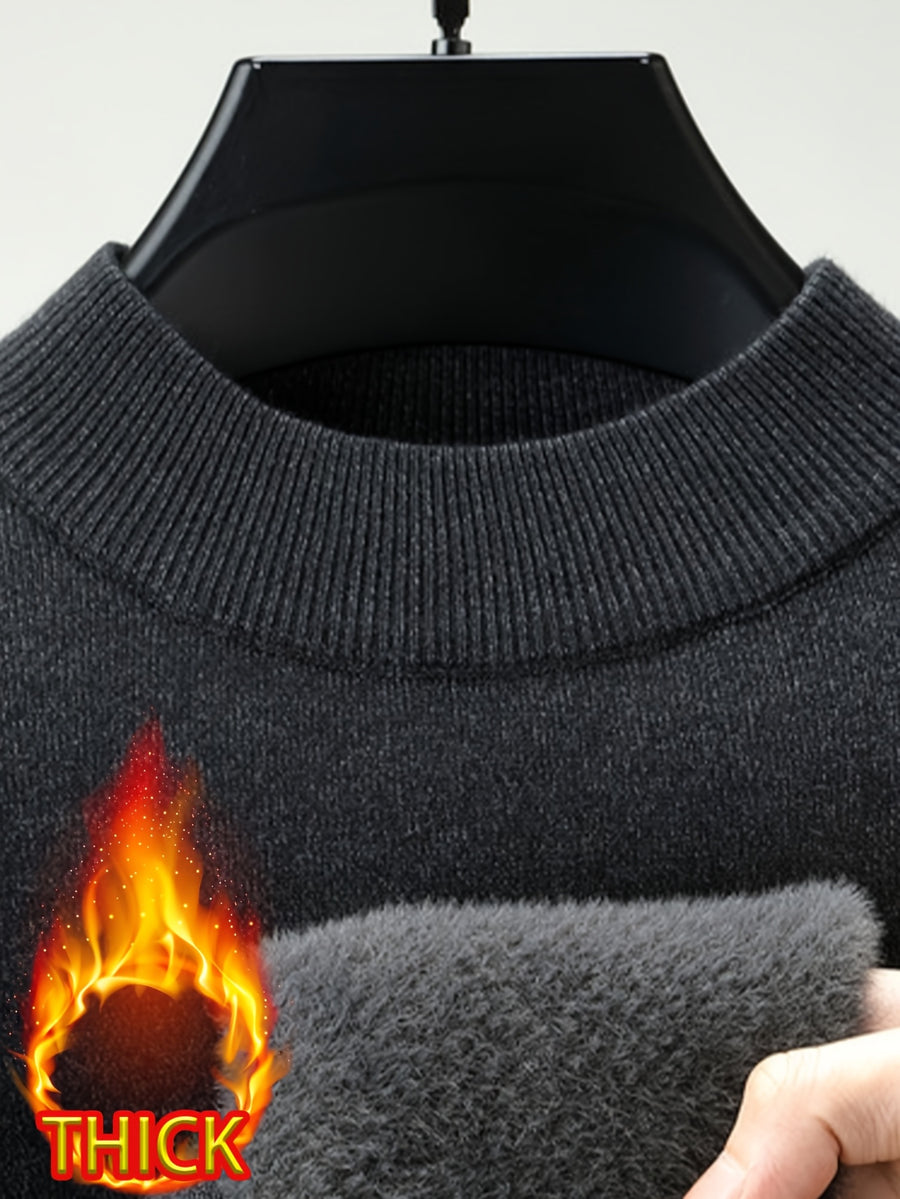 Men's Half-Turtleneck -Lined Thickened Warm Sweater, Featuring a Classic Half-turtleneck Design That Fits Snugly Around the Neck for Wind Protection and Warmth. Solid Color, Simple and Versatile, Suitable for Both Commuting and Daily Wear - Lime