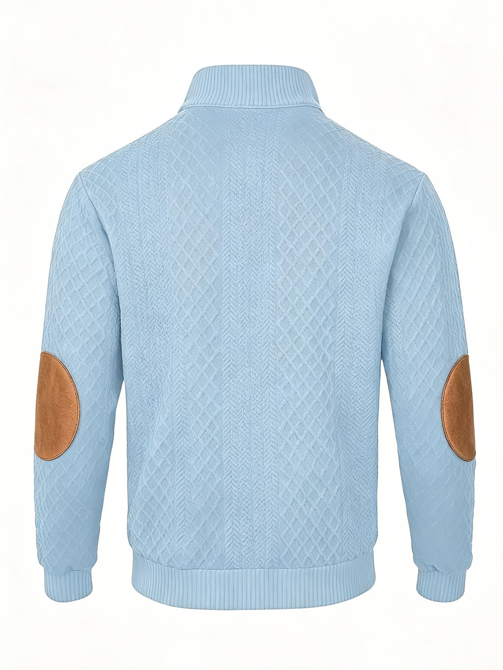 5pcs Set Men's Textured Jacquard Knit Vintage Casual Button-Up Stand Collar Long Sleeve Top, Versatile Basic Solid Color for Autumn/Winter Outings and Home Wear - sky blue 5