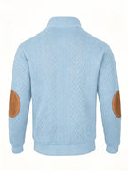5pcs Set Men's Textured Jacquard Knit Vintage Casual Button-Up Stand Collar Long Sleeve Top, Versatile Basic Solid Color for Autumn/Winter Outings and Home Wear - sky blue 5