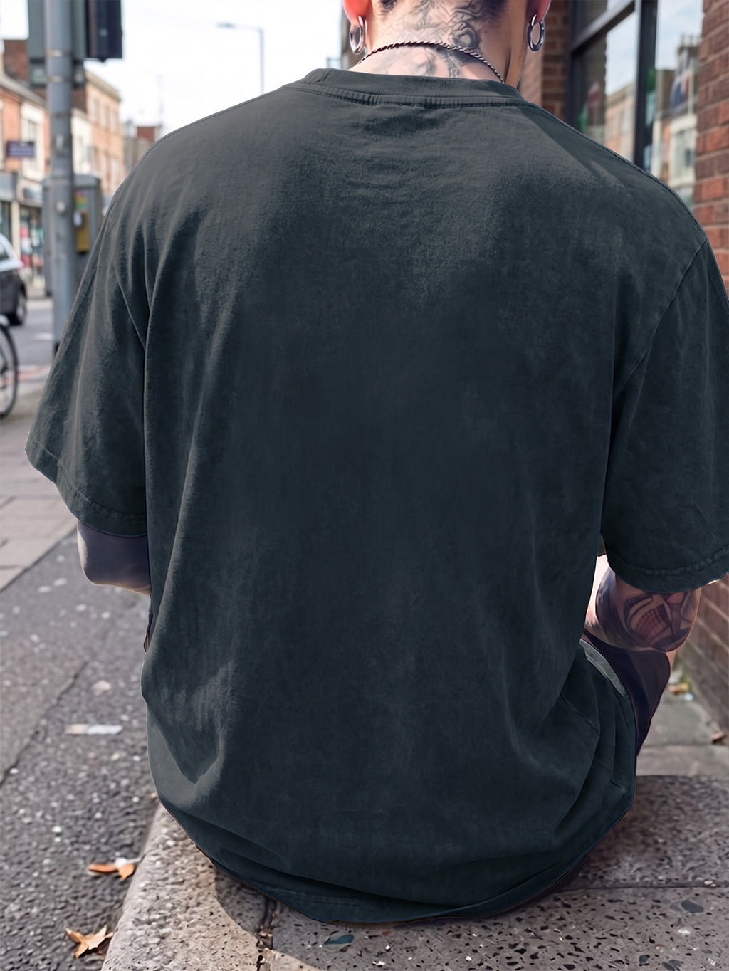 Short Sleeve T-Shirt, Half-Sleeve Top, Pure Cotton Washed Distressed Loose Fit, Compass Print, Multiple Colors for Mix and Match, American Streetwear, Chinese National Trend, High Street, Hip-Hop, Y2K Style, Daily Streetwear, Sports - Navy Color