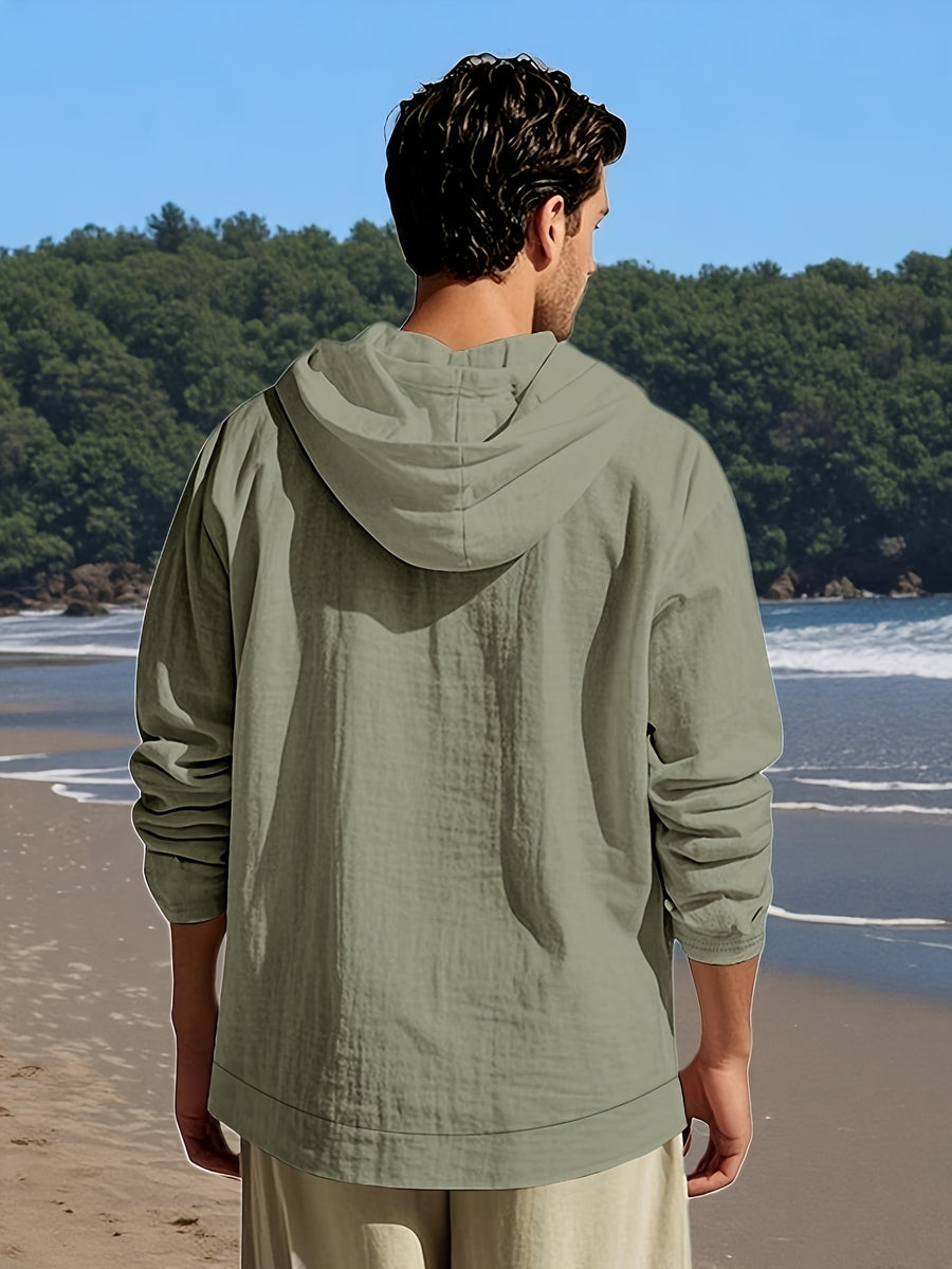 Men'S Casual Fashion Solid Color Long Sleeve All-Match Sweatshirt - Military Green