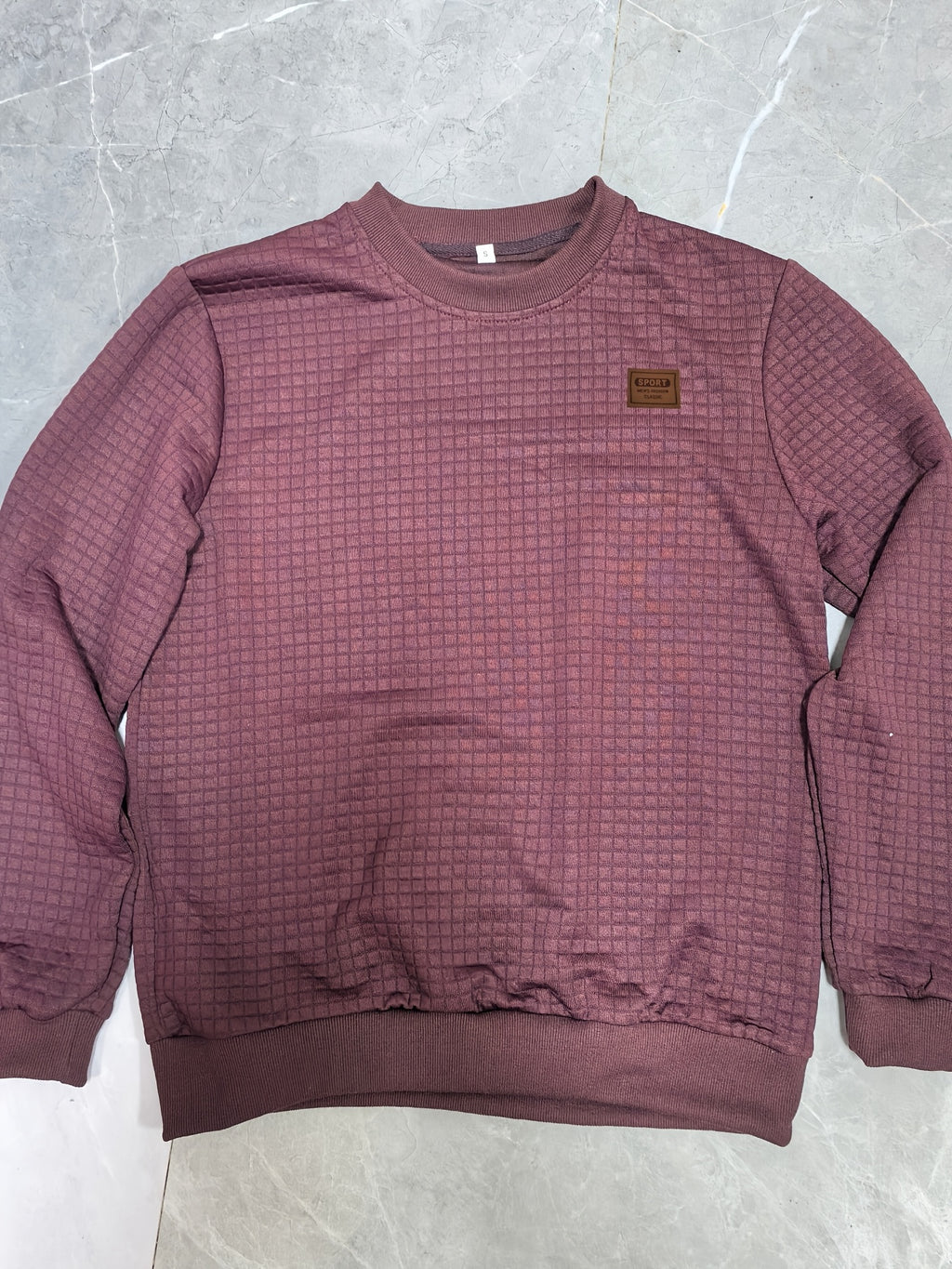 Men'S Knit Round Neck Solid Small Checkered Pullover Sweatshirt, Casual Easy Fashion Trendy Square Premium Men'S Clothing - Fuchsia