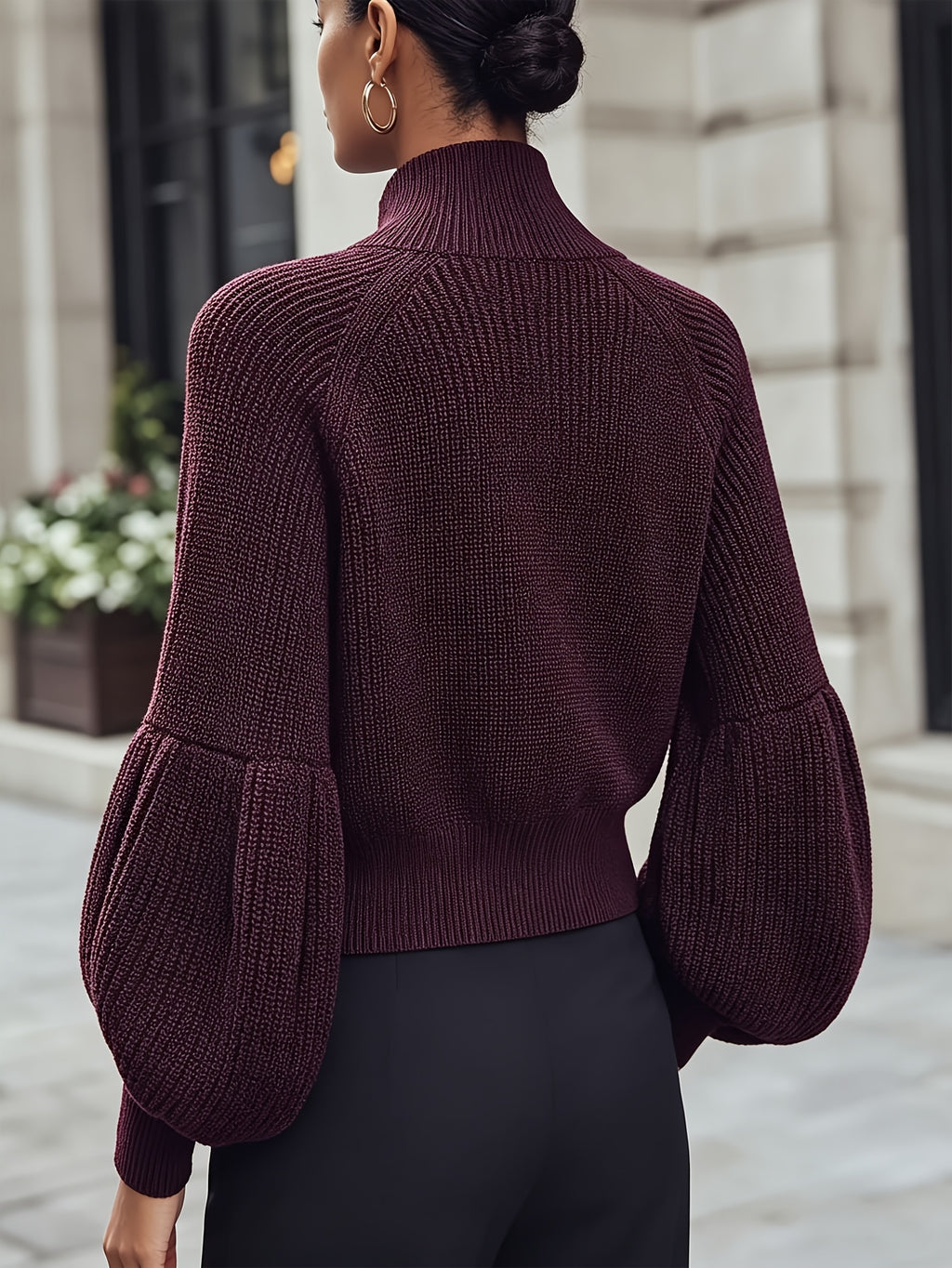 New Autumn/Winter 2026 Commuter Style Stand Collar Zipper Short Cardigan - Burgundy