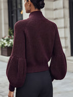 New Autumn/Winter 2026 Commuter Style Stand Collar Zipper Short Cardigan - Burgundy