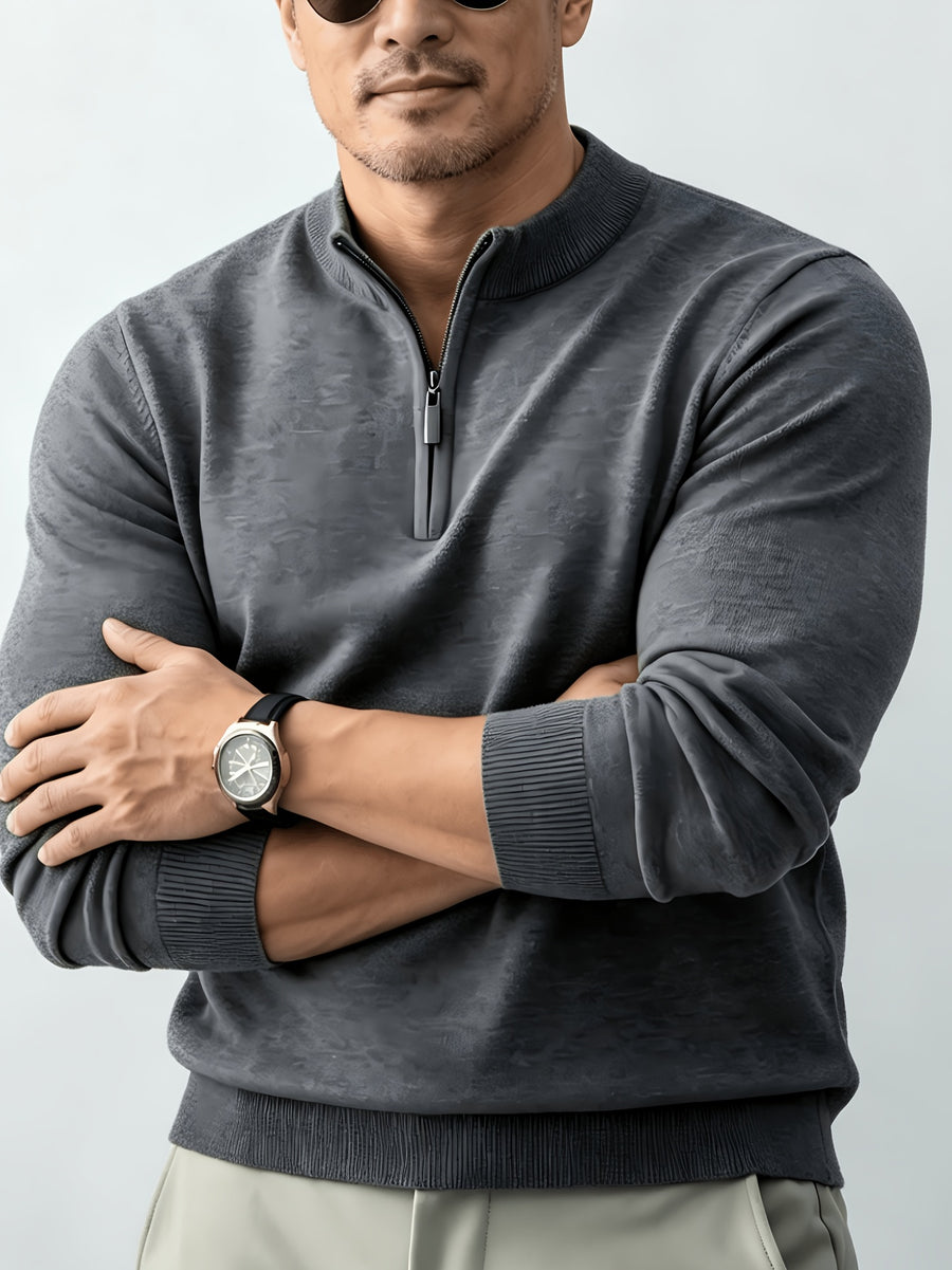 Fall Winter Men'S Half-Zipper Stand-Collar Knit Pullover, Classic Long Sleeve Fit for Casual Social Wear, Daily Commute, Light Business Meeting, Casual Gathering - Light Grey