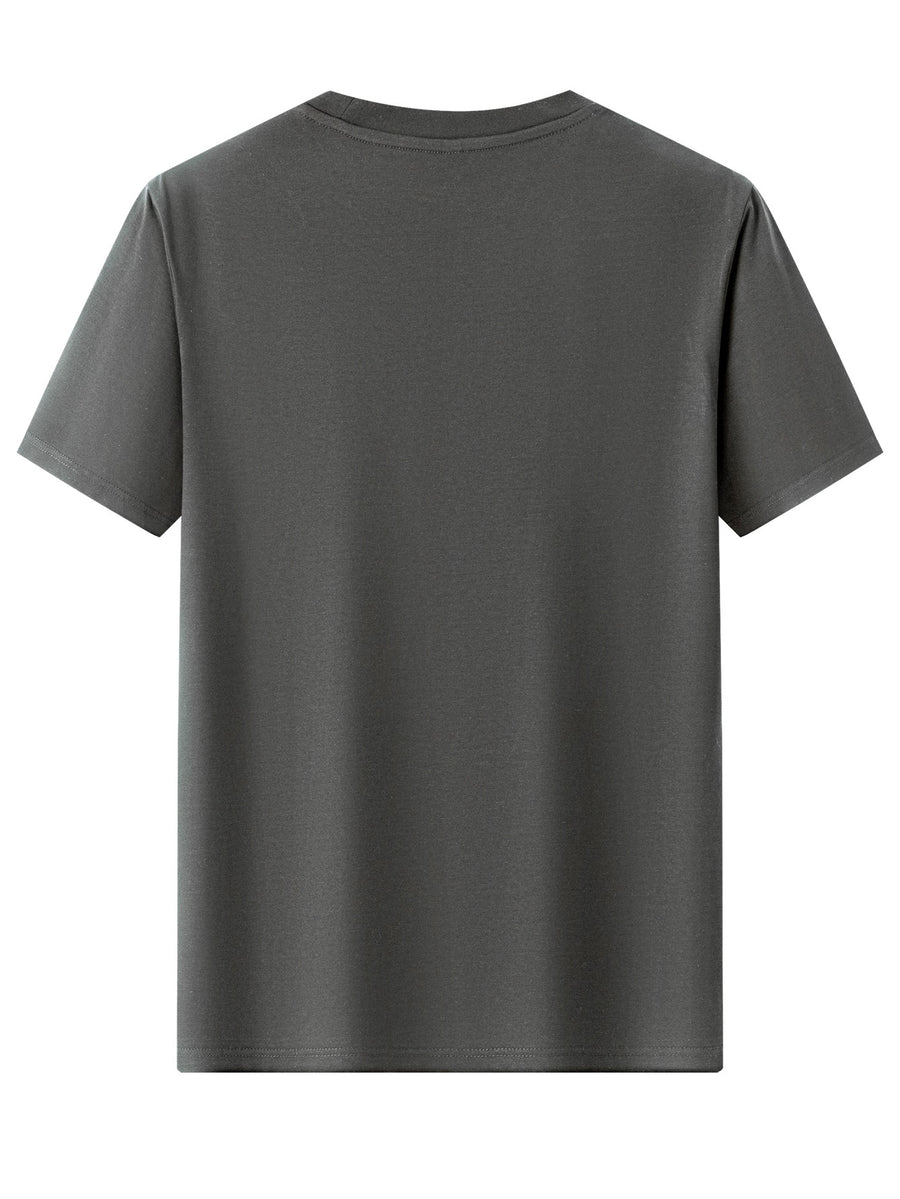 100% Cotton Men's T-Shirt, Summer Short Sleeve Thin Top, Trendy Fashionable Slim Fit, Simple and Casual, Versatile for Daily Wear, Artistic Brushstroke English Print with  Slogan Pattern - Dark Gray