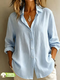 Ladies' Fashionable And Elegant Vacation Shirt, Casual, Versatile, Loose-Fitting Commuter Top, Wilderness Orienteering - Light Blue