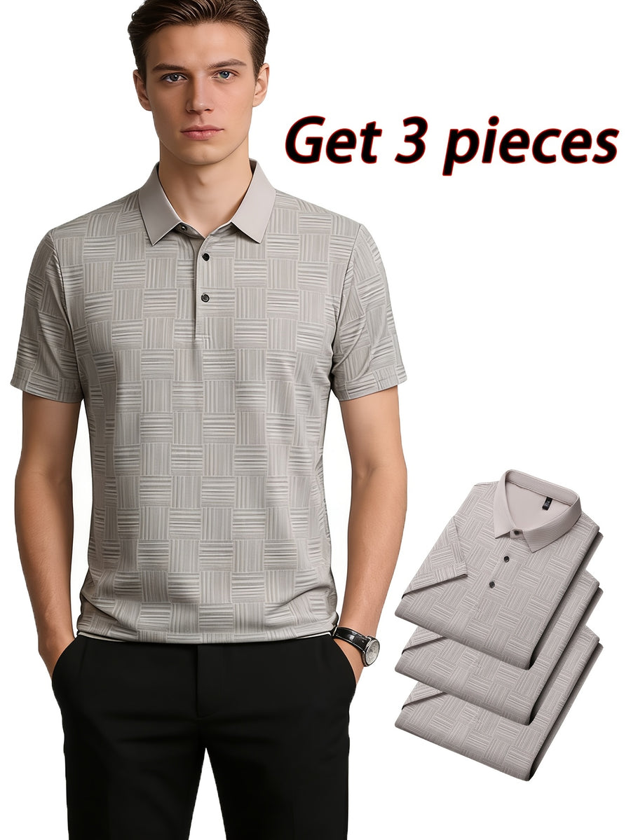 3pcs Set Upon Arrival, Men'S Summer Quick-Drying Breathable Polo Shirt, Commute Lapel Casual Top - Light Grey