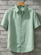 A Versatile Men'S Short-Sleeved Shirt for Summer, Featuring a Easy Solid Color Collar Design And Breathable Fabric for Long-Lasting Freshness. Available in Multiple Colors, It Is Easy to Handle for Casual Commuting. (solely Includes 1 Top) - Olive Green