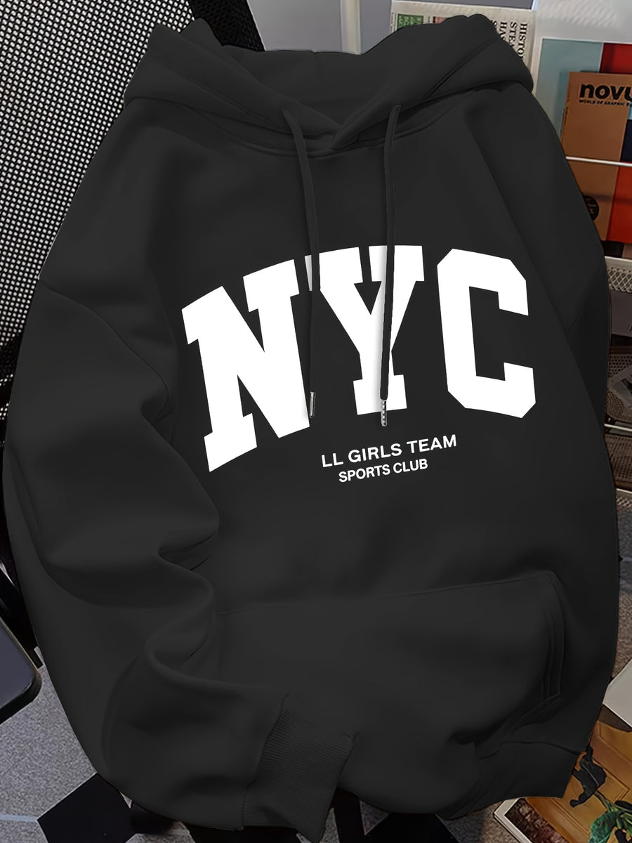 Hooded Sweatshirt with Printed Pattern, Autumn/Winter Style Sweatshirt NYC - Black 1