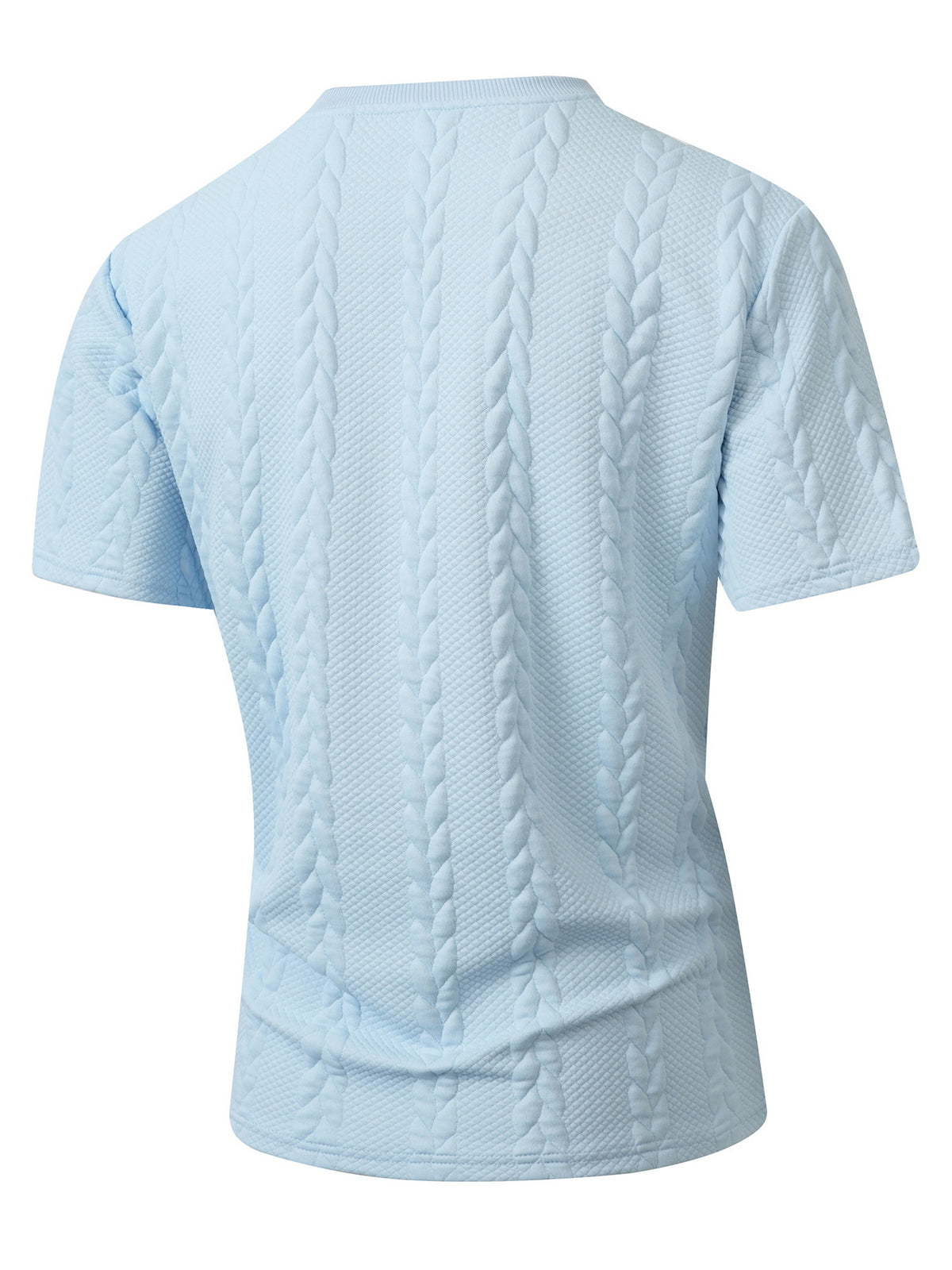 KJ-T037 Men'S Round Neck Jacquard Textured Tactile Pocket Short Sleeve Top T-Shirt Casual Men'S T-Shirt - Light Blue