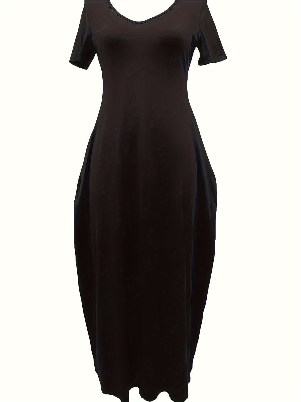 Sapu Directional Fake European And American Cross-Border Spring And Summer New Women'S Clothing Solid Color Short-Sleeved Women'S Summer Dress V-Neck Pocket Long Dress - Black