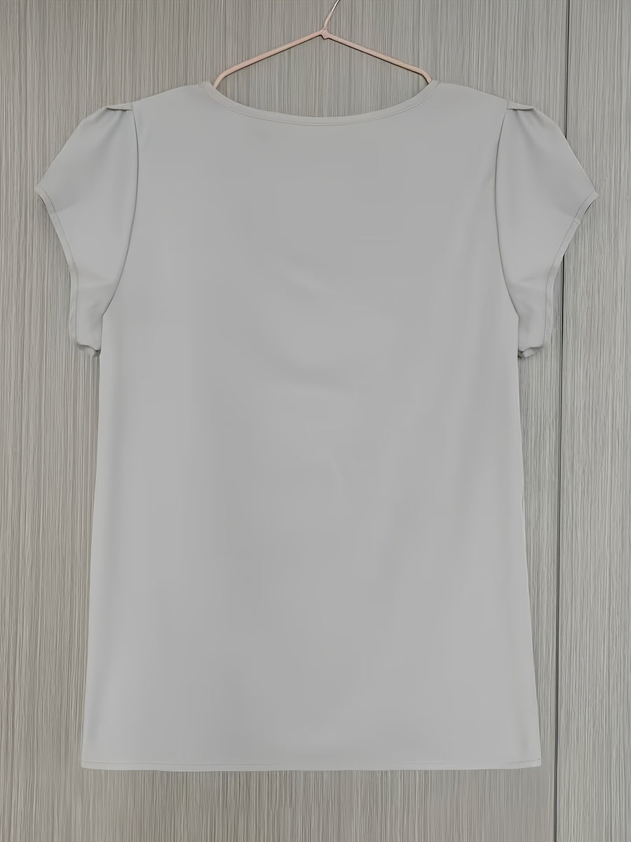 Elegant Fashion Solid Color Round Neck Top for Women - Light Grey