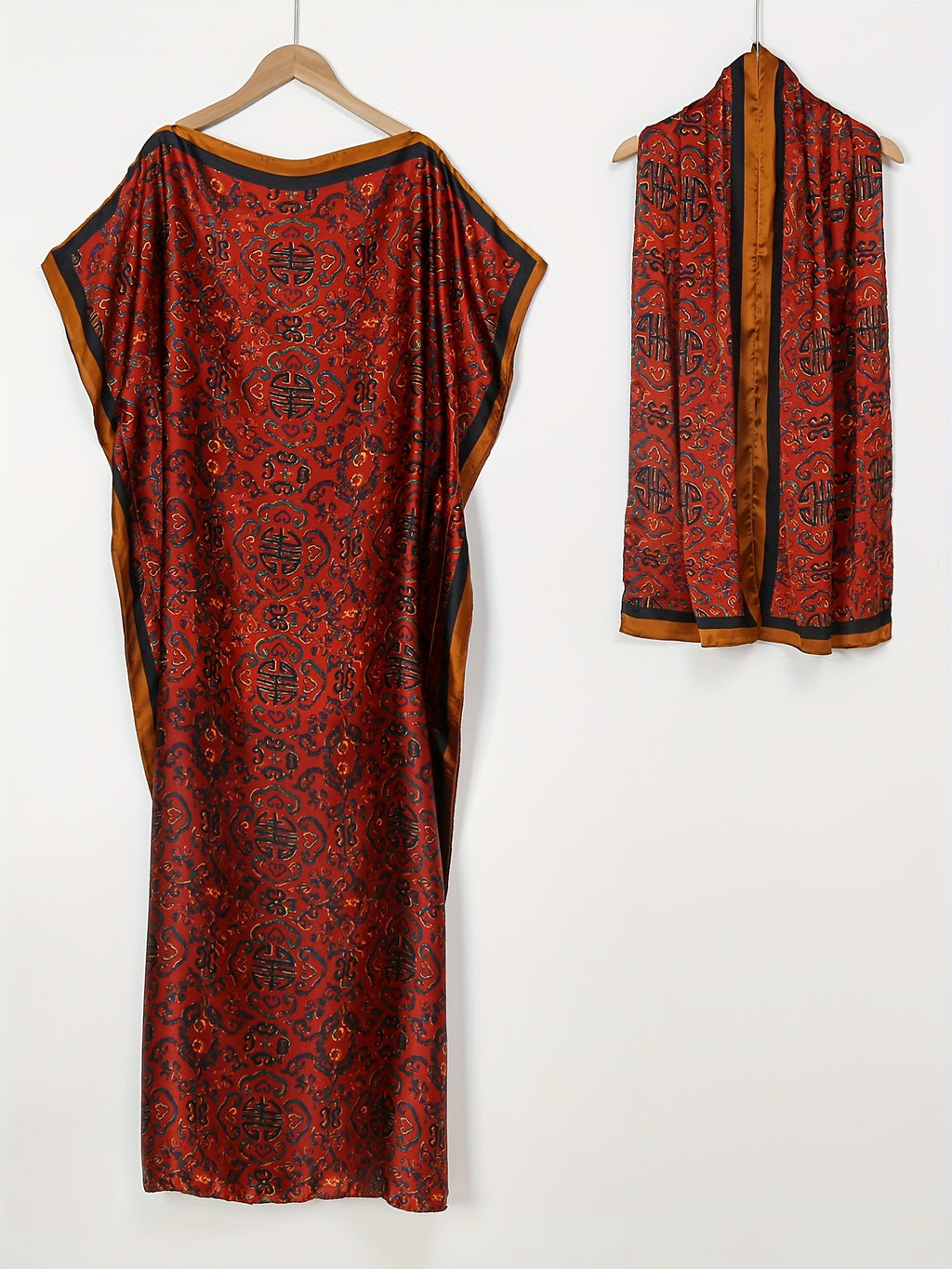 2pcs Set Middle Eastern Women's Printed Fashion Dress - Burgundy