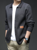 [Wading Whale OBM] Spring/Summer New Men'S Knit Cardigan, Old Money Style Solid Color V-Neck Long Sleeve Open Front Sweater Jacket with Single Button Closure And Side Pockets, Suitable for Spring And Autumn Layering Or Outerwear - Dark Gray