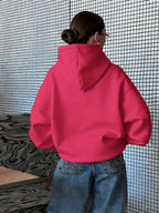 Vintage Slogan and Butterfly Print Long-Sleeve Sweatshirt, Suitable for Daily Casual Wear, Outdoor Picnics, Street Photography, and Use, Applicable for Autumn and Winter Seasons - Rose Red
