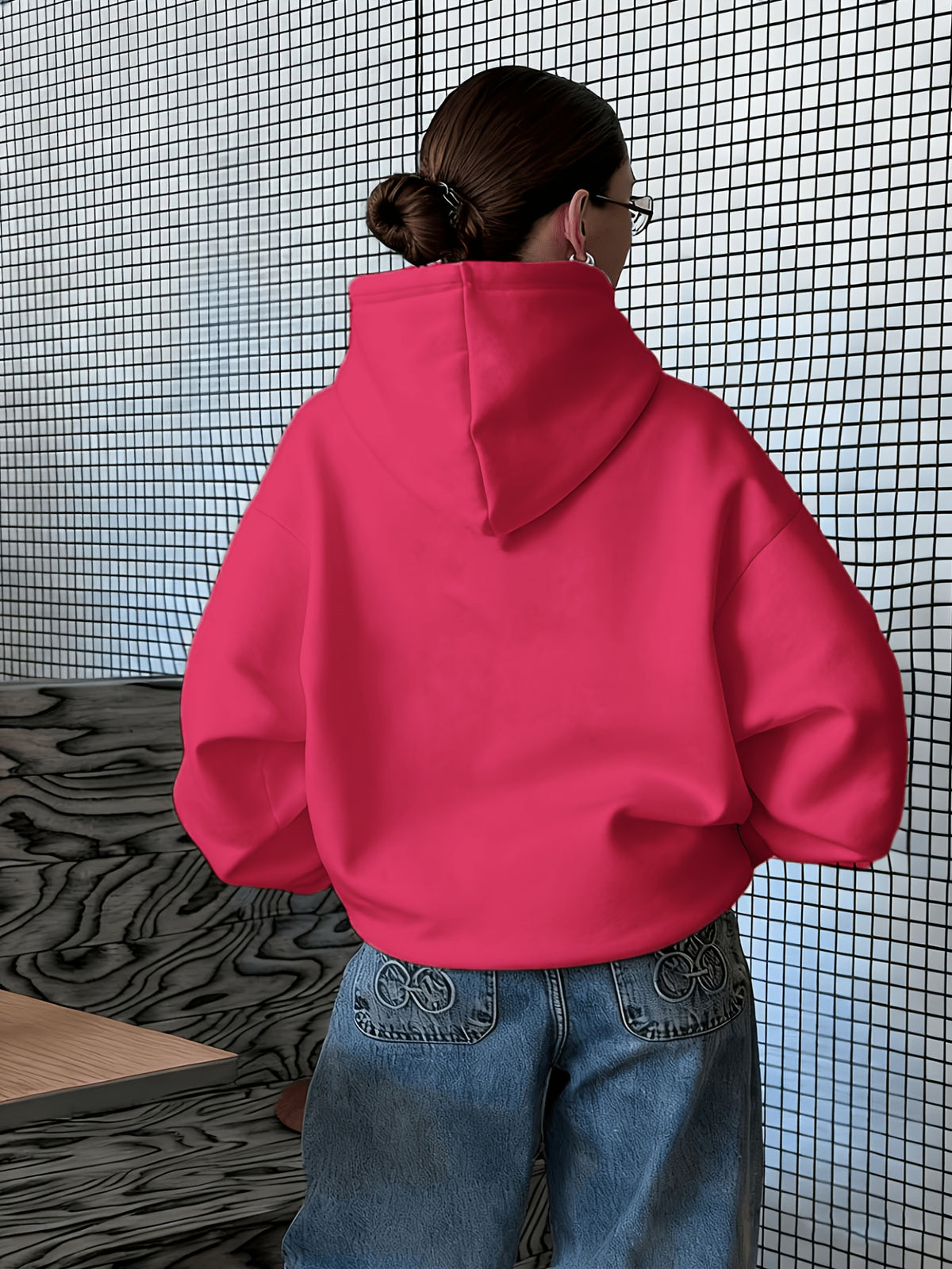 Vintage Slogan and Butterfly Print Long-Sleeve Sweatshirt, Suitable for Daily Casual Wear, Outdoor Picnics, Street Photography, and Use, Applicable for Autumn and Winter Seasons - Rose Red