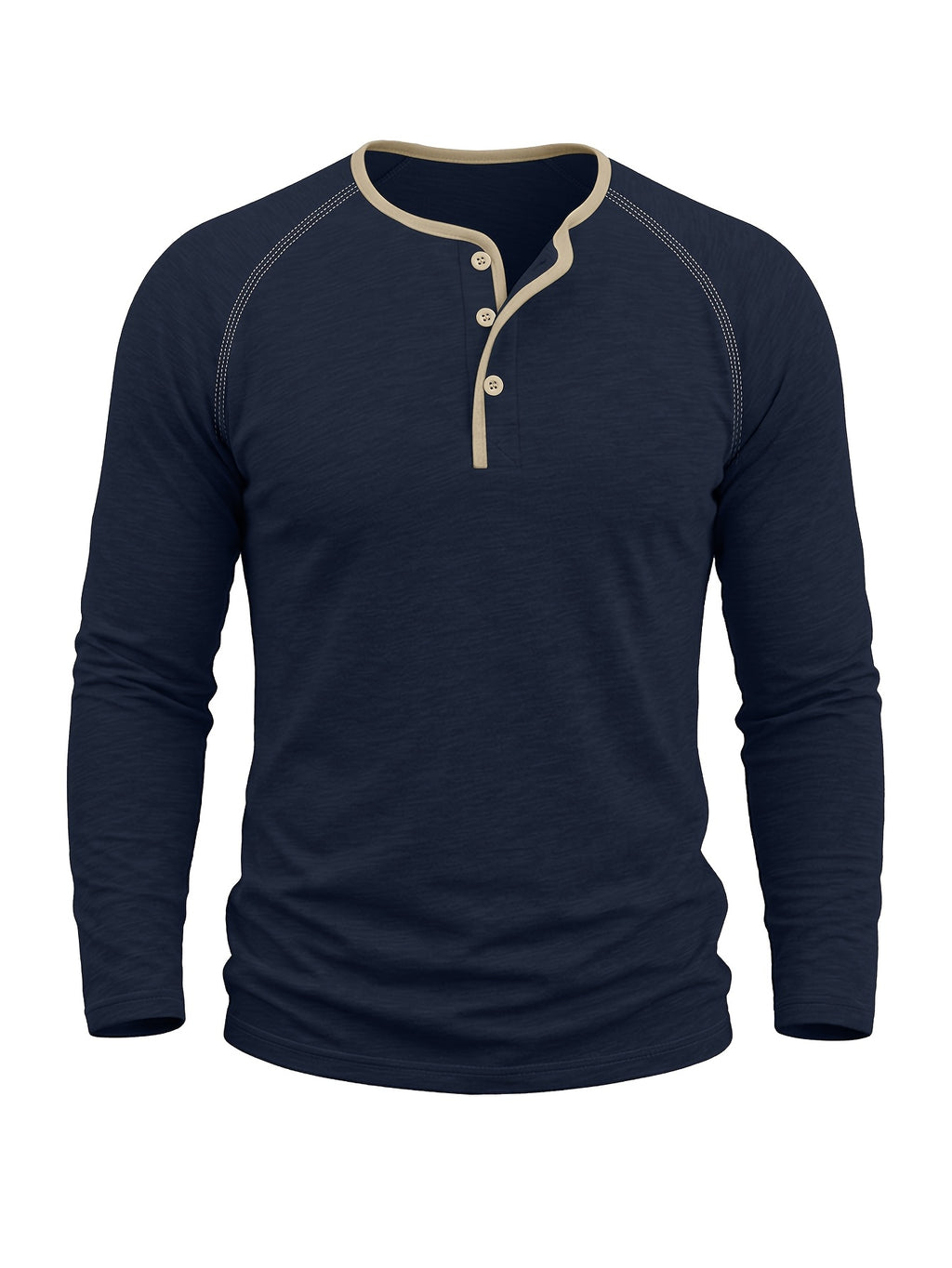 Autumn/Winter Cross-Border Men's Long Sleeve Crew Neck Henley Shirt, European and American Style Men's Pullover Base Layer T-Shirt - Royal Blue