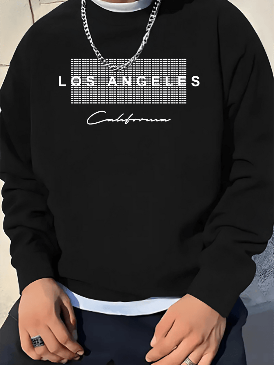 Los Angeles LOS ANGELES Letter Sweatshirt, Unisex Daily Versatile Long Sleeve Spring/Autumn Trendy Top - Black