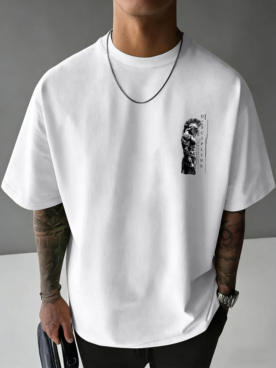 Men'S 100% T-Shirt, Spartan Warrior Discipline Print, All-Season Wear, Casual Sporty Comfortable Breathable - White