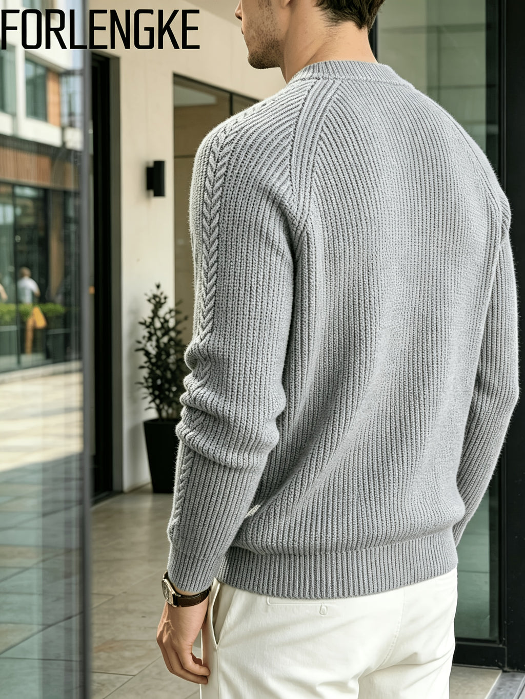 FORLENGKE Men'S Crew Neck Knitted Pullover with Vertical Cable Texture, Perfect for Solo Wear in Autumn And Winter to Show Texture Or Layered for a Stylish Look, Suitable for Shopping, Going Out, Parties, And Various Daily Occasions - Grey