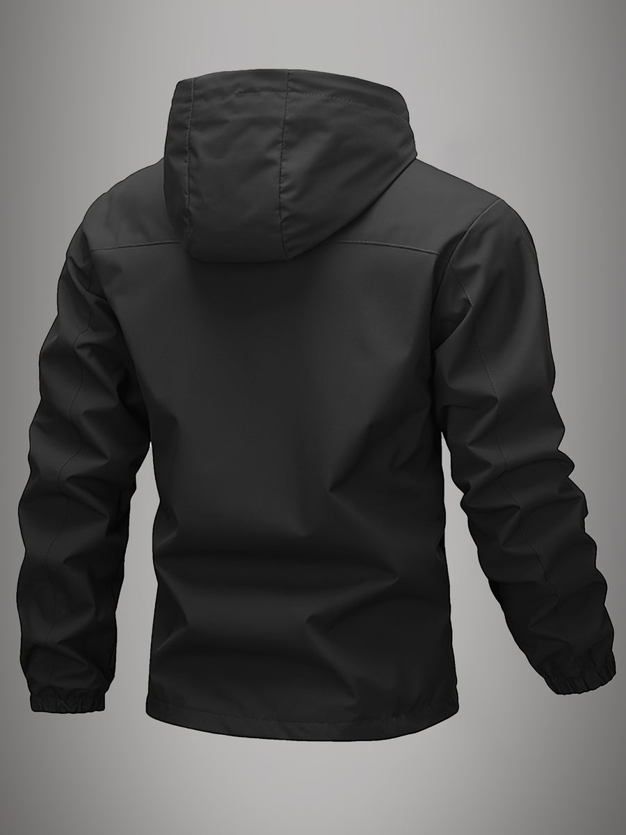 Men's Hooded Windbreaker, Single-layer Thin Design with Diagonal Zipper Chest Pocket, Commuting and Travel Casual Top, Outdoor Hiking Jacket with Zipper Pockets, Techwear Casual Jacket, Suitable for Daily Work Scenarios. - Yellow-green