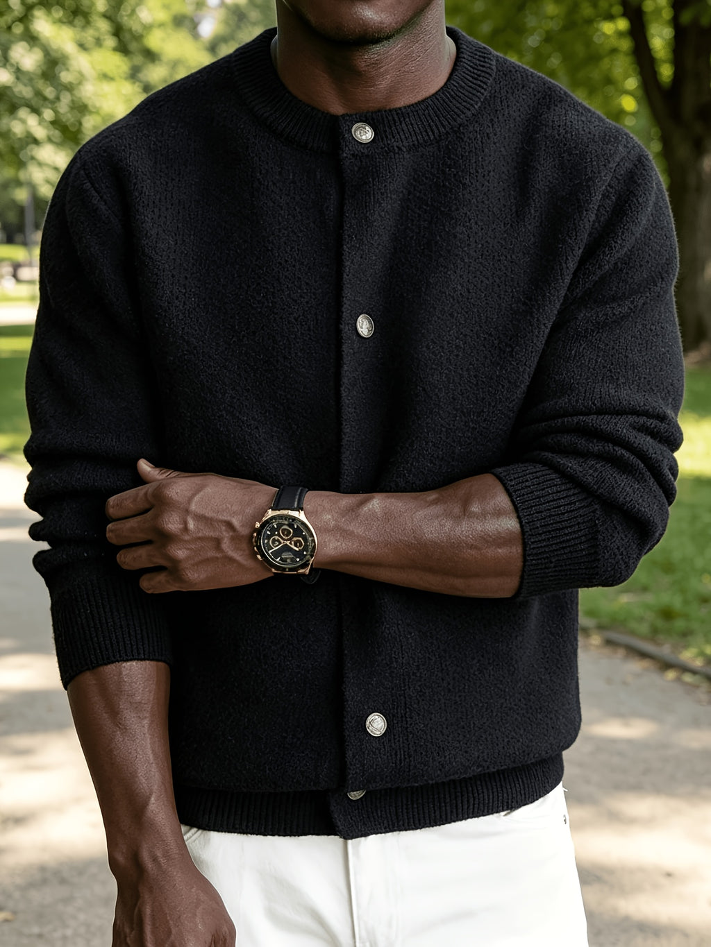 Men's Classic Button-Front Cardigan - Stretch Knit Button-Up with Solid Color, Warm Winter Outerwear Suitable for Daily, Office & Weekend Wear, Belt-Free Regular Fit for - Layering - Black