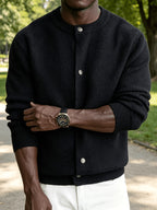 Men's Classic Button-Front Cardigan - Stretch Knit Button-Up with Solid Color, Warm Winter Outerwear Suitable for Daily, Office & Weekend Wear, Belt-Free Regular Fit for - Layering - Black