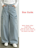 Multi-pocket Fashionable Casual Denim Cargo Pants, Suitable for Travel, Daily Outings, and Street Casual Style - Light Blue