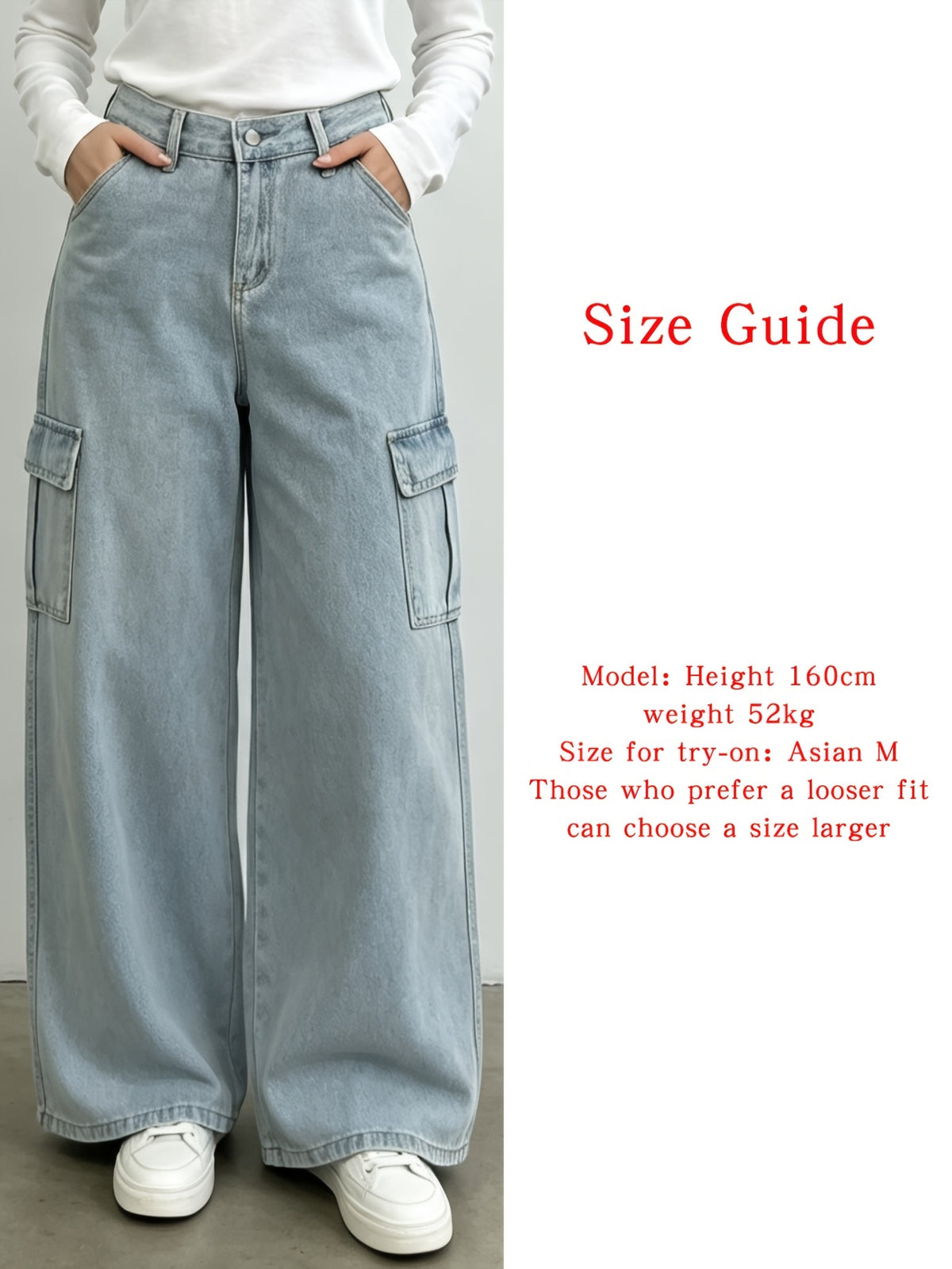 Multi-pocket Fashionable Casual Denim Cargo Pants, Suitable for Travel, Daily Outings, and Street Casual Style - Light Blue