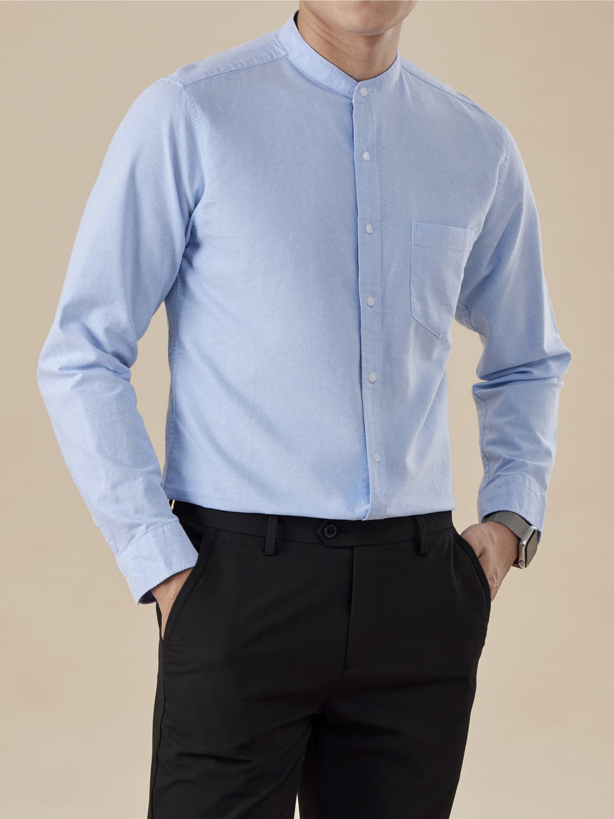 Spring and Autumn Outdoor Sports Men's Fashion Long-Sleeve Shirt for Office Workers, Young and Middle-Aged Urban Style, Versatile for Inner or Outer Wear, Vibrant Style, Casual Turn- Collar Shirt, Solid Color Pure Cotton Long-Sleeve Shirt for Men - Blue