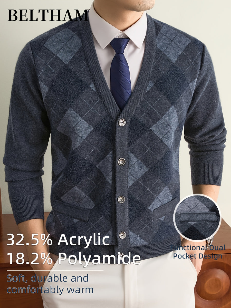 New Autumn Winter Men Thick Knit Cardigan, Ideal Gift for Dad & Husband, Button Design with Pockets, Cold Resistant Warm Sweater, Minimal Elegant Versatile Knit Cardigan Coat for Daily Outdoor Business Casual Camping Wear - Dark Gray