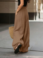 Designed for Waist Comfort, Featuring an Elastic Wide Waistband And Side Pockets. Ideal Country-Style Apparel for Women And Country Music Concerts, Delivering an Elegant Look for Everyday Outfits - Brown