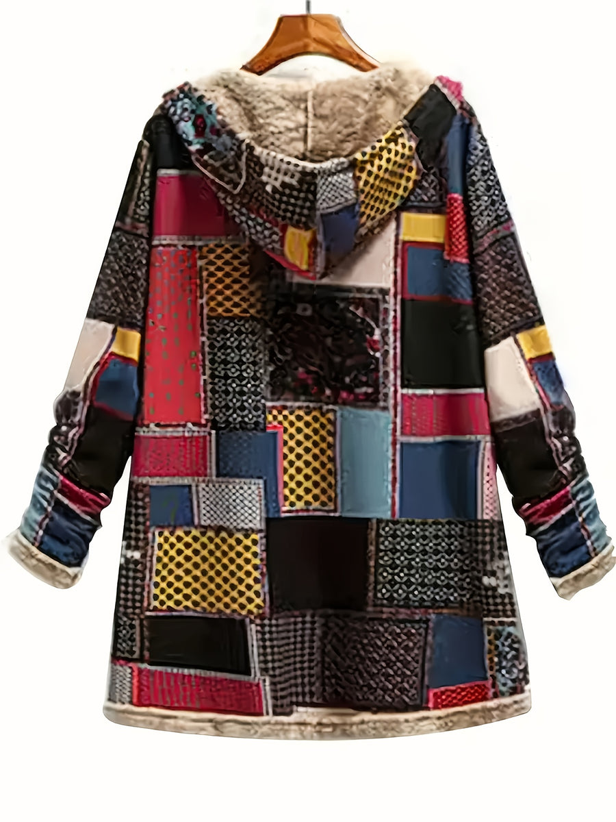 Plus Size - Plus Size - Oversized Coat, Plush Printed Hooded Sweatshirt, Top Outerwear - Mixed colors