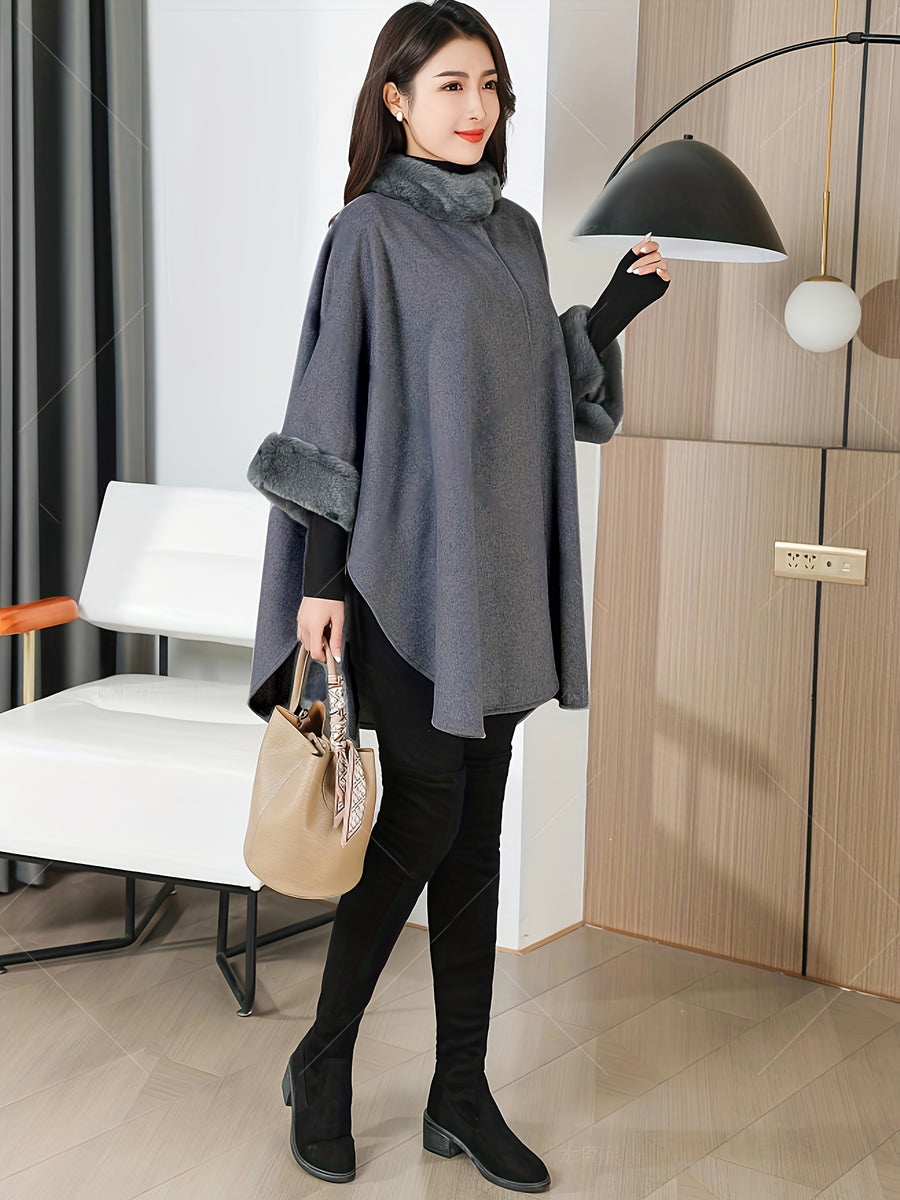 Ladies' Fashionable, Elegant, Warm, Large Cape Coat, Comfortable, Casual, High-End Cloak - Space Gray